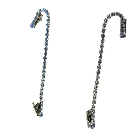 Blue Glass Rhinestone Silver Tone Vintage Sweater Clip Set of Two - Picture 1 of 5